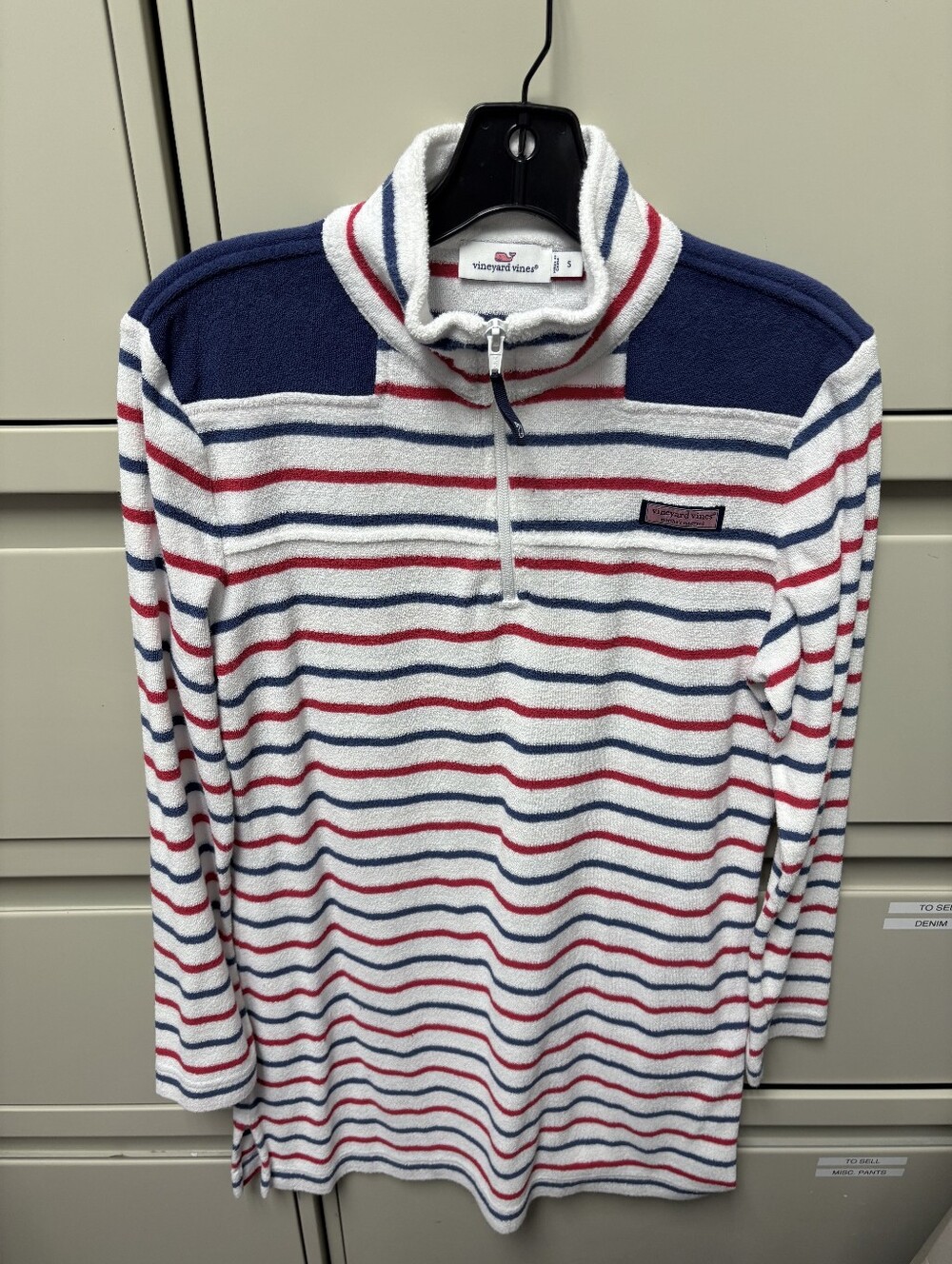 Vineyard Vines Navy, White & Red Striped Quarter-Zip Sweater